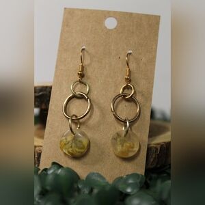 Handmade Dried Birds Foot Gold Dangle Earrings -Hypoallergenic